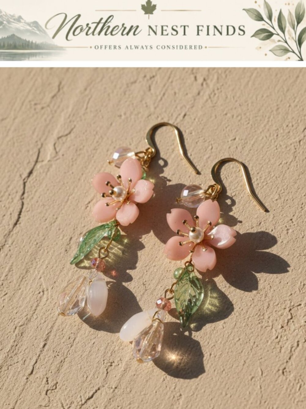 Dangle Earrings Pearl Leaf Sakura Flower Alloy Acrylic
